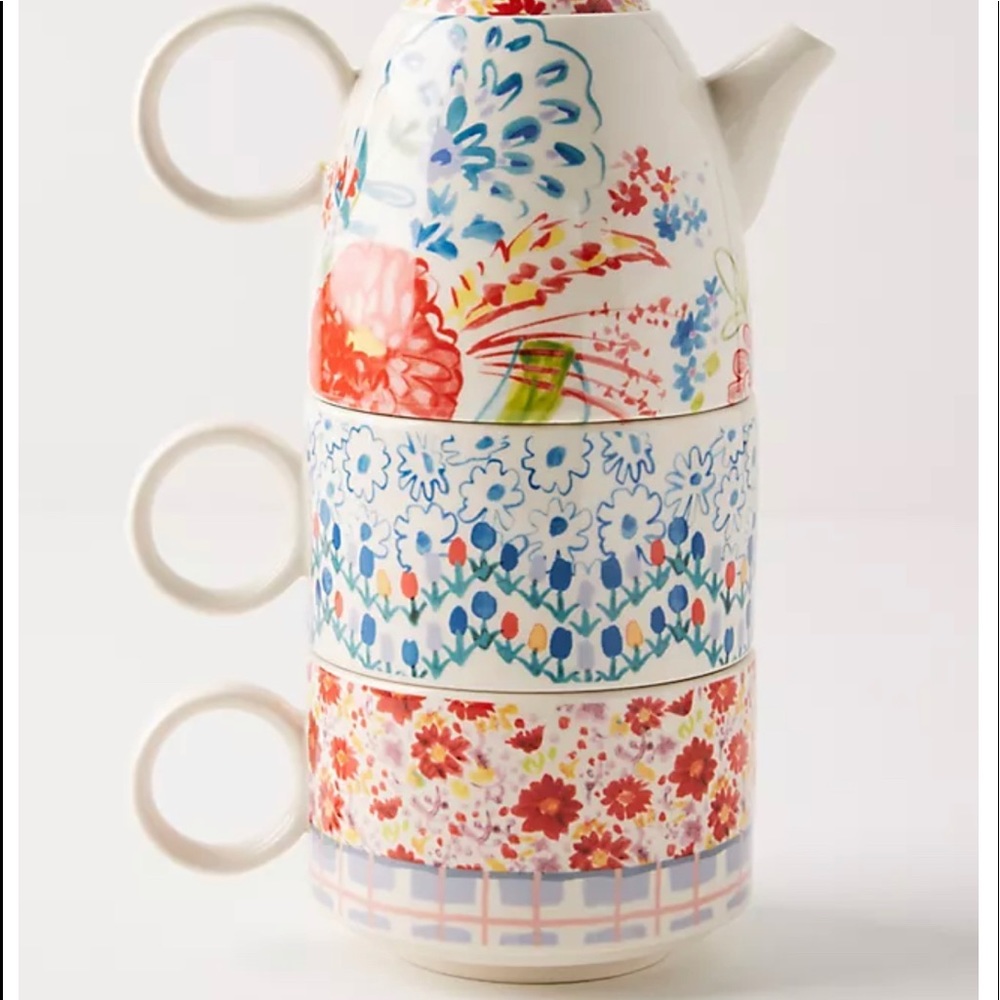 TEA TIME ❤️Tea pot with two tea cups !!! This set does not have a lid ❤️ 1x use